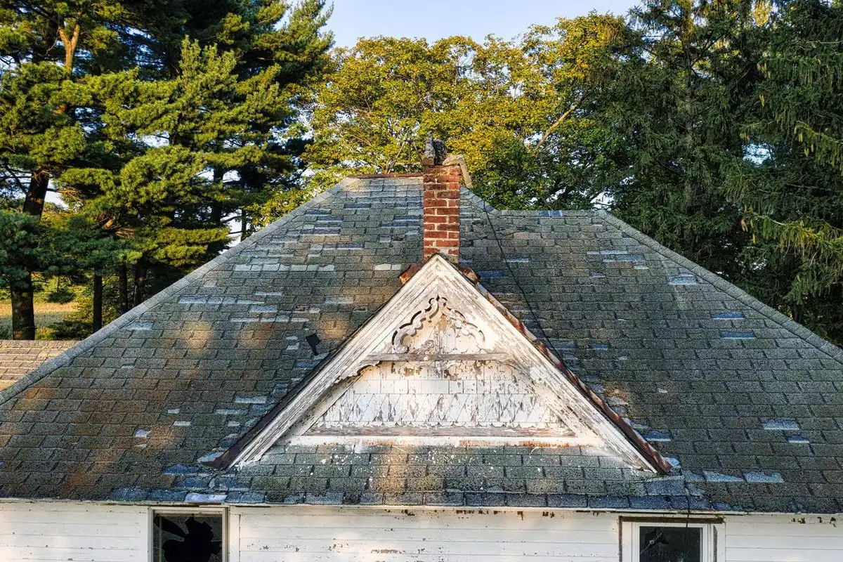 Aged asphalt shingles with severe granule loss and cracking